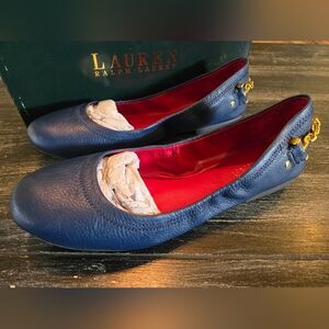 Lauren Ralph Women's Navy Blue Slip-on Leather Ballet Flats